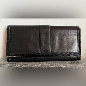 Coach Black Leather Hampton Vintage Blue Contrast Stitching Wallet